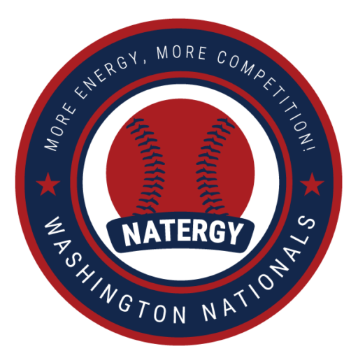 Natergy logo that has a baseball, with the word Natergy, surrounded by a red and navy-blue circle. The outer circle says "Washington Nationals" along with "More energy, more competition."